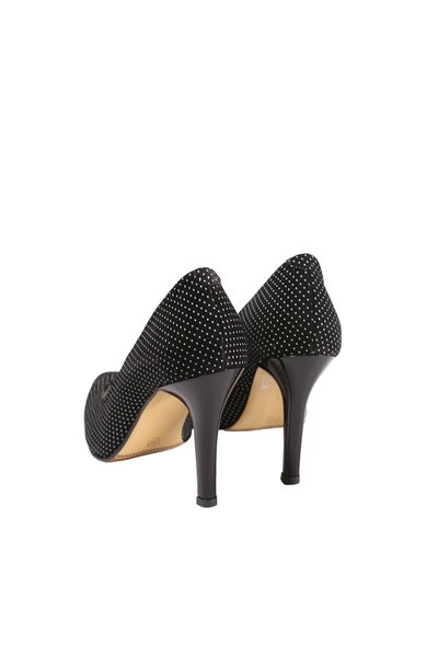 Pantofi Stiletto Negri cu Buline Albe din Piele